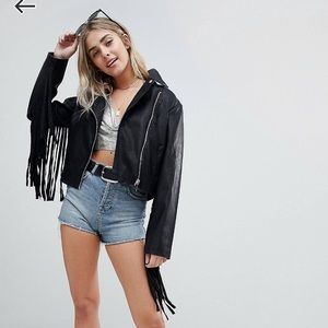 ASOS fringe faux leather jacket
